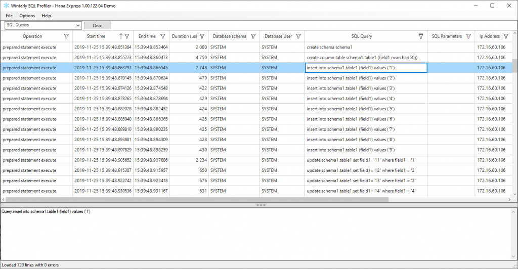 Screenshot of the Winterly SQL Profiler